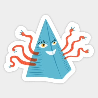 Weird Blue Pyramid Character With Tentacles Sticker